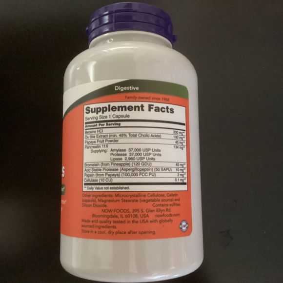 NOW Foods Digestive Enzymes Ox Bile Pancreatin 180 Caps Exp2027 Sealed - Picture 4 of 5
